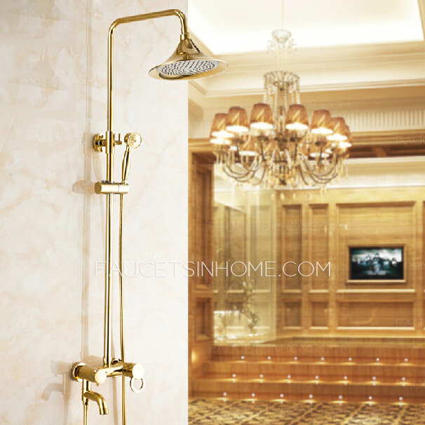 Vintage Polished Brass Shower Faucet System With Hand Shower