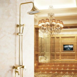 Vintage Polished Brass Shower Faucet System With Hand Shower