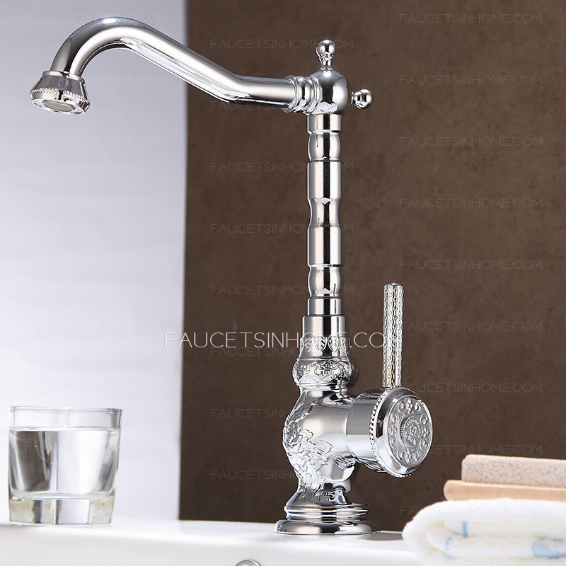 Antique Silver Carving Brass European Style Bathroom Faucets