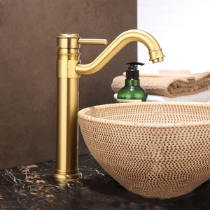 Luxury Vessel Mount Polished Brass Single Hole Faucet For Bathroom