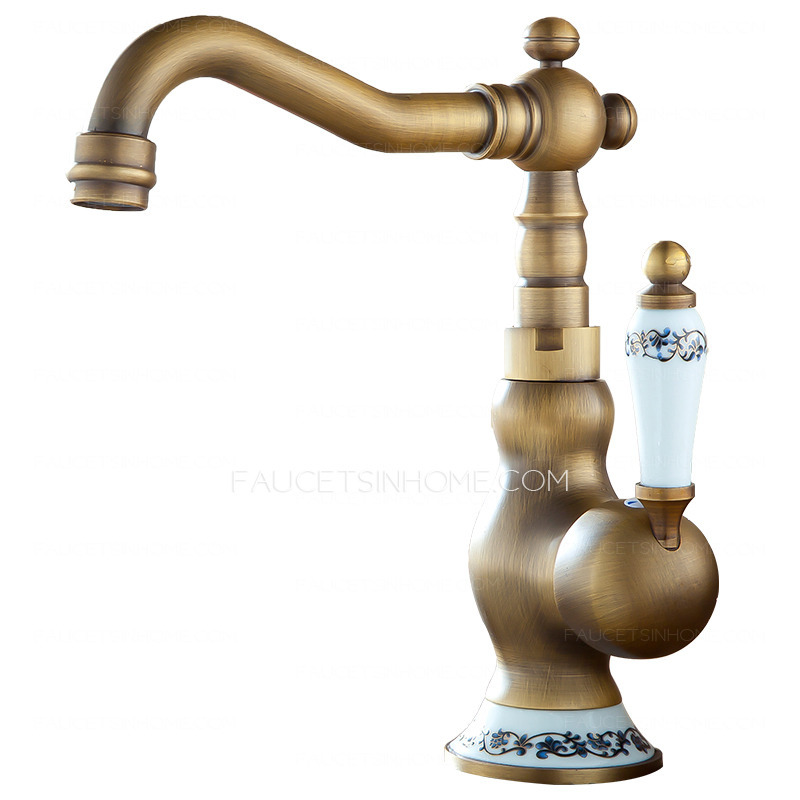 Heightening Brass Antique Copper Single Hole Bathroom Faucet Brushed