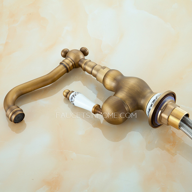 Heightening Brass Antique Copper Single Hole Bathroom Faucet Brushed