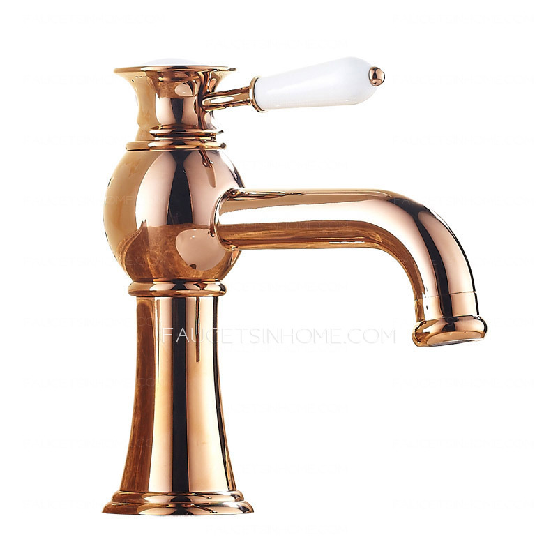 Shiny Rose Gold Brass Vintage Deck Mount Bathroom Faucet