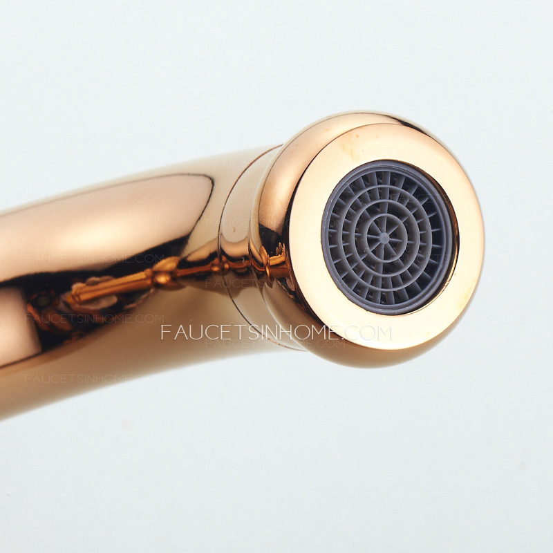 Shiny Rose Gold Brass Vintage Deck Mount Bathroom Faucet