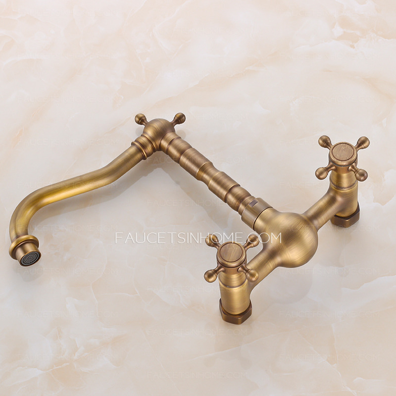 Vintage Wall Mount Two Hole Antique Copper/Brushed Bathroom Faucets