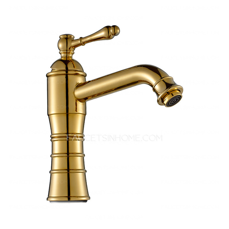 Bright Golden European Style Deck Mounted Bathroom Sink Faucet