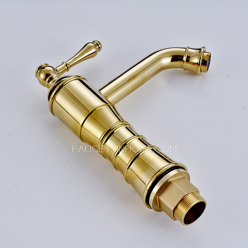 Bright Golden European Style Deck Mounted Bathroom Sink Faucet