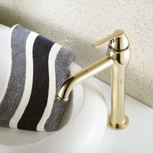 Heightening Gold Polished Brass Bathroom Faucet For Vessel Mounted