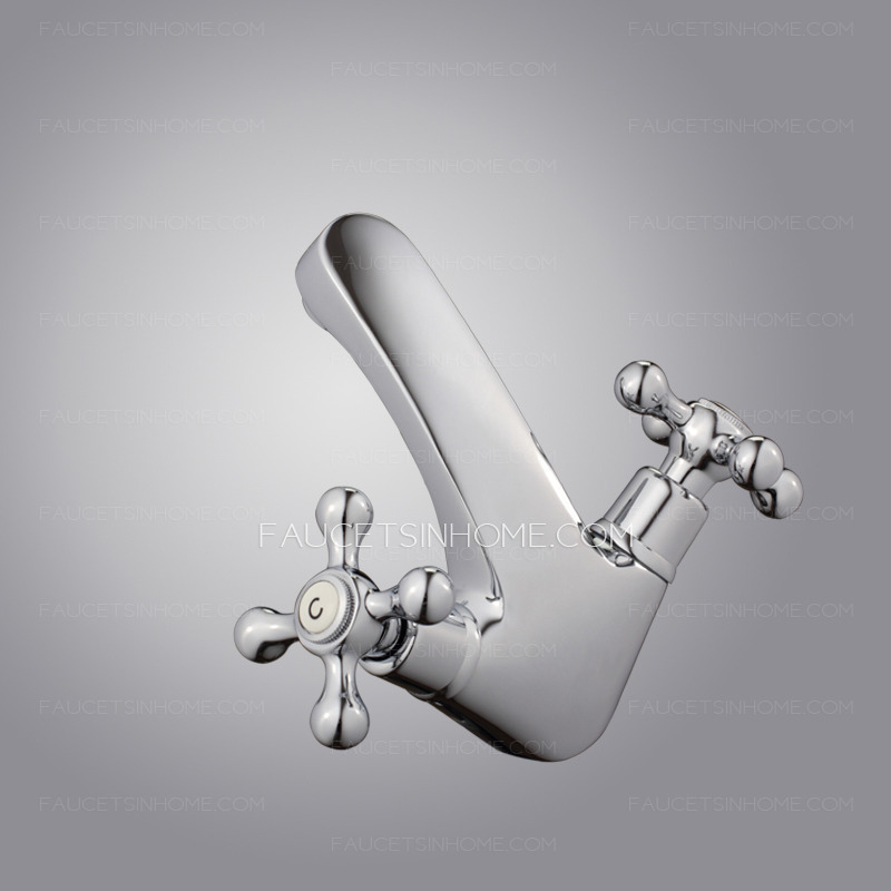 Vintage Silver Two Handles Single Hole Bathroom Faucet