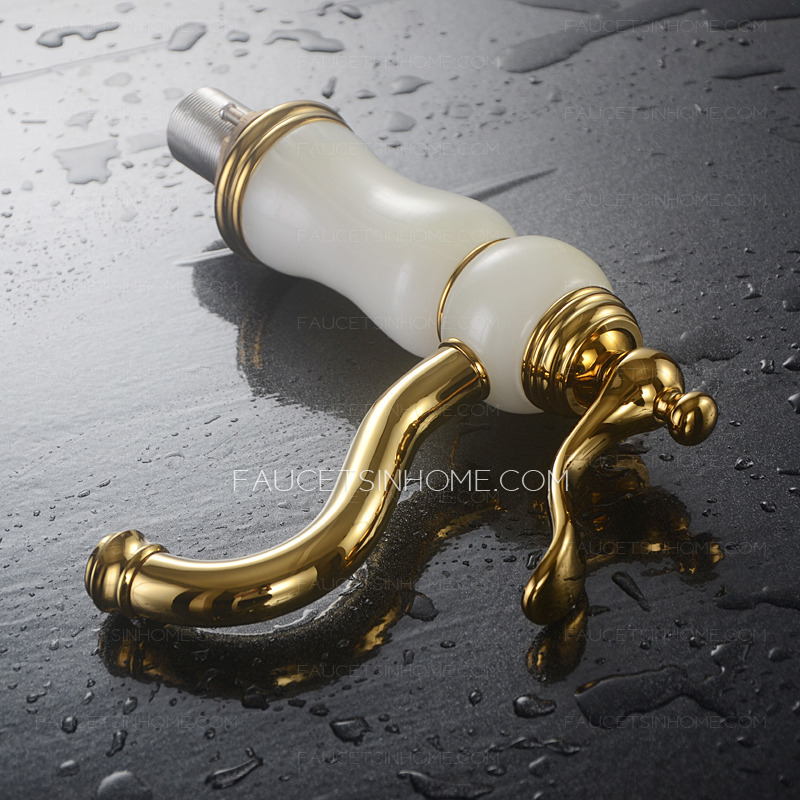 Chic Polished Brass Jade Golden Bathroom Faucet Single Handle