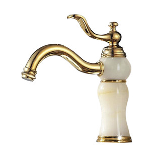 Chic Polished Brass Jade Golden Bathroom Faucet Single Handle