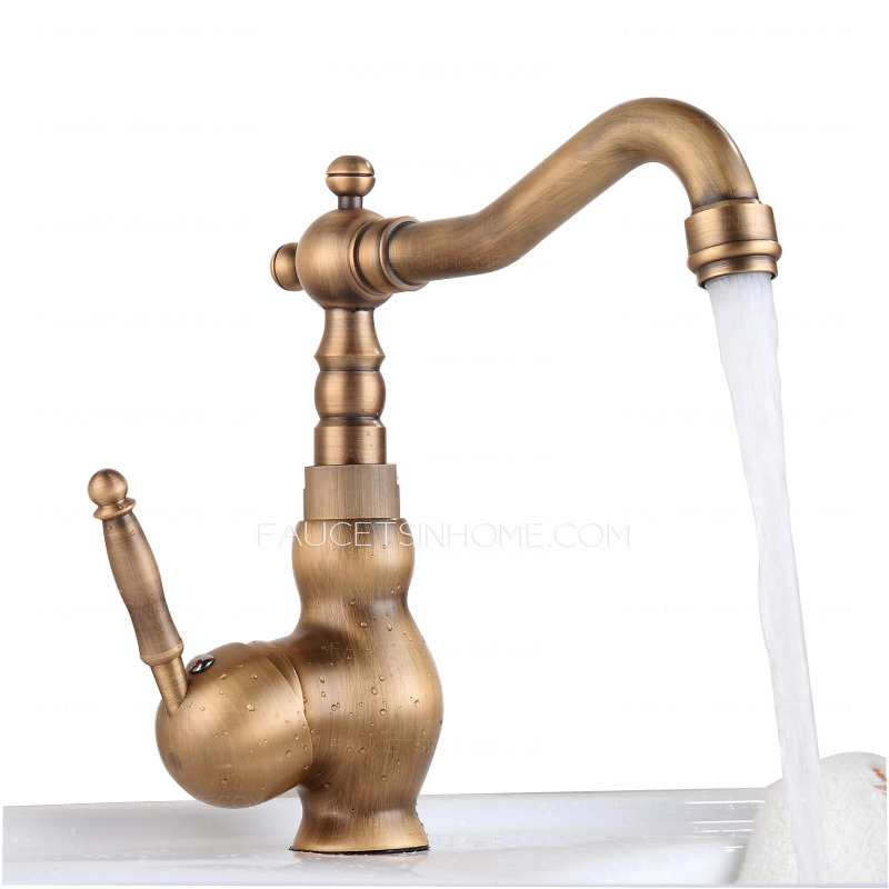 Antique Brass European Style Single Handle Brushed Bathroom Faucet