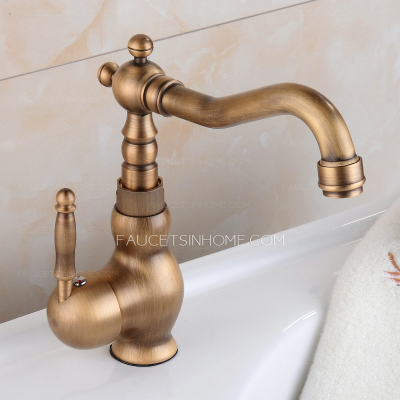 Antique Brass European Style Single Handle Brushed Bathroom Faucet