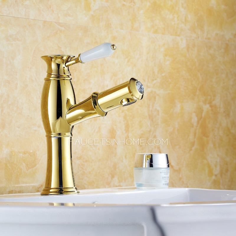 High Quality Golden Polished Brass Pullout Bathroom Faucet