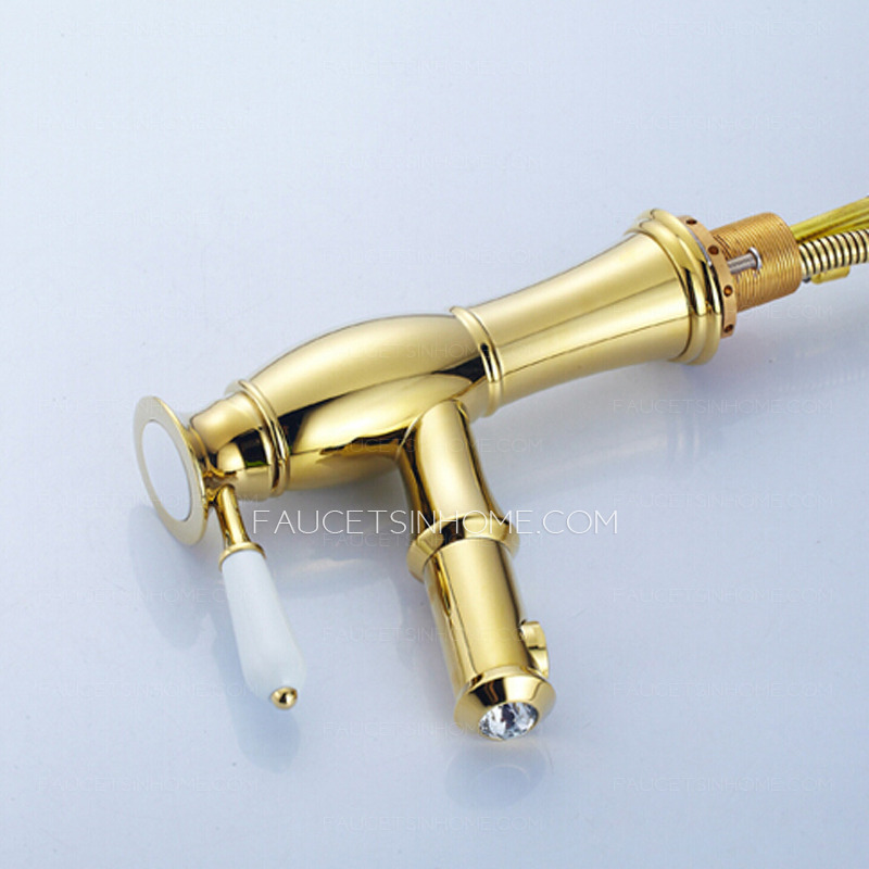 High Quality Golden Polished Brass Pullout Bathroom Faucet