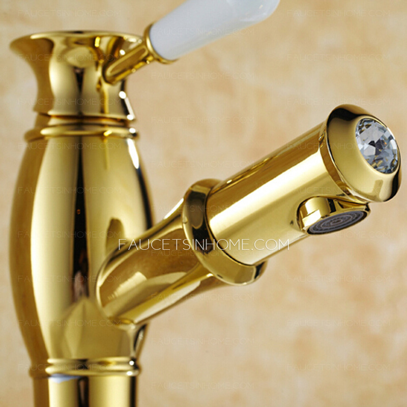 High Quality Golden Polished Brass Pullout Bathroom Faucet