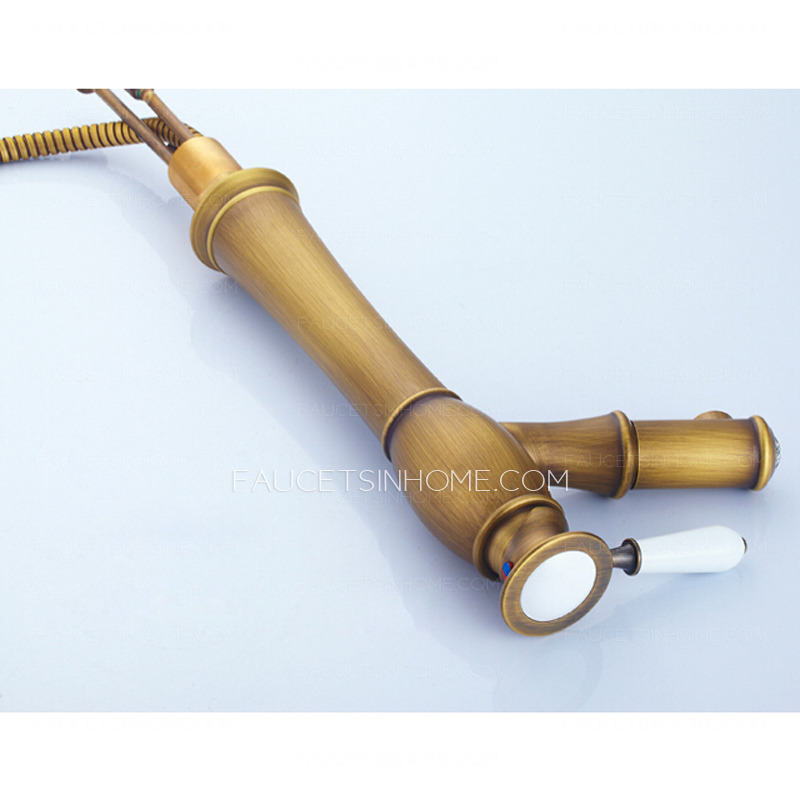 Hiweer Convenient Pullout Antique Brass Brushed Bathroom Faucets