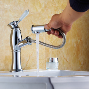 Cheap Chrome Brass Single Hole Pullout Spray Faucet Bathroom
