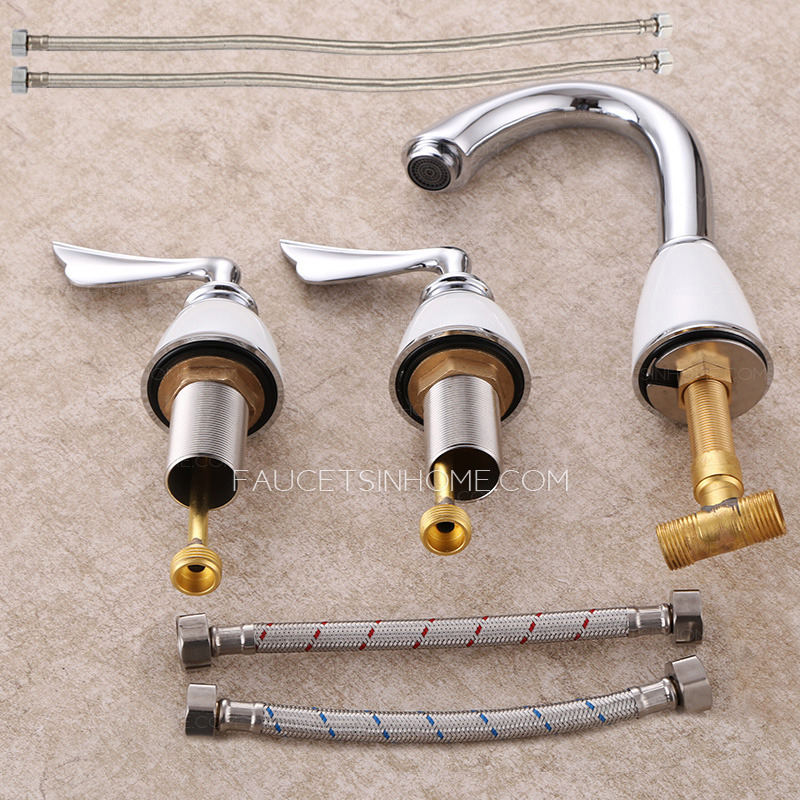 European Style White Porcelain Chrome Three Set Bathroom Faucet