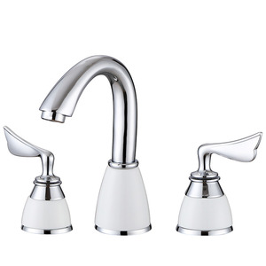 European Style White Porcelain Chrome Three Set Bathroom Faucet