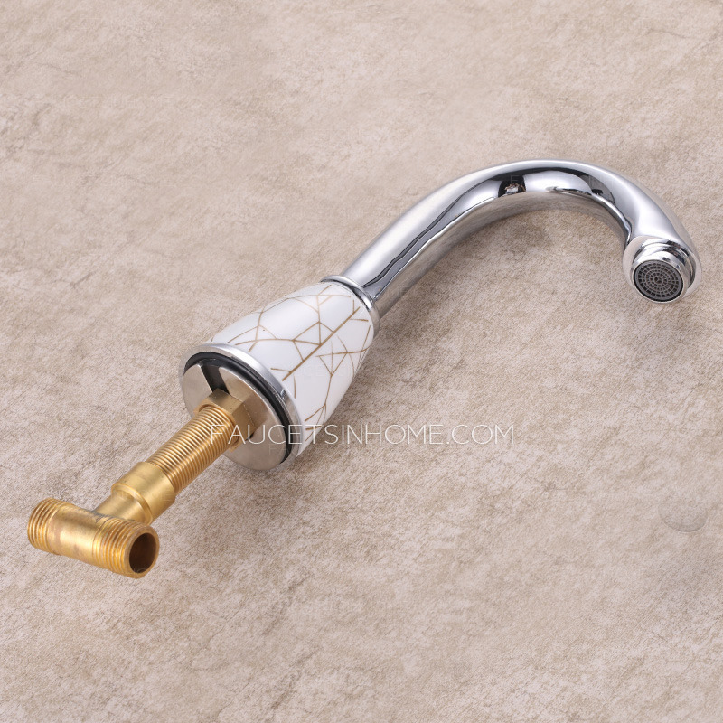 High End Silver Porcelain Patterned Antique Bathroom Three Hole Faucets
