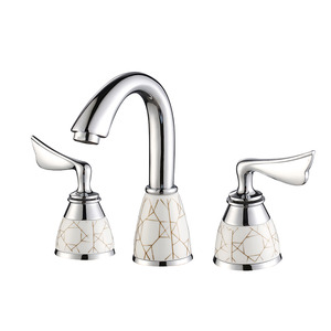 High End Silver Porcelain Patterned Antique Bathroom Three Hole Faucets