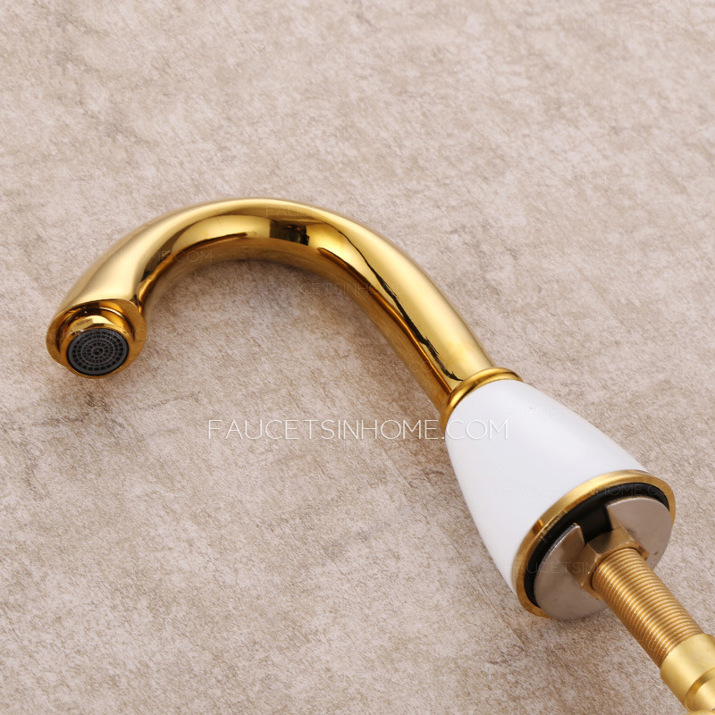 Top Rated Golden Polished Brass Three Holes Bathroom Faucets