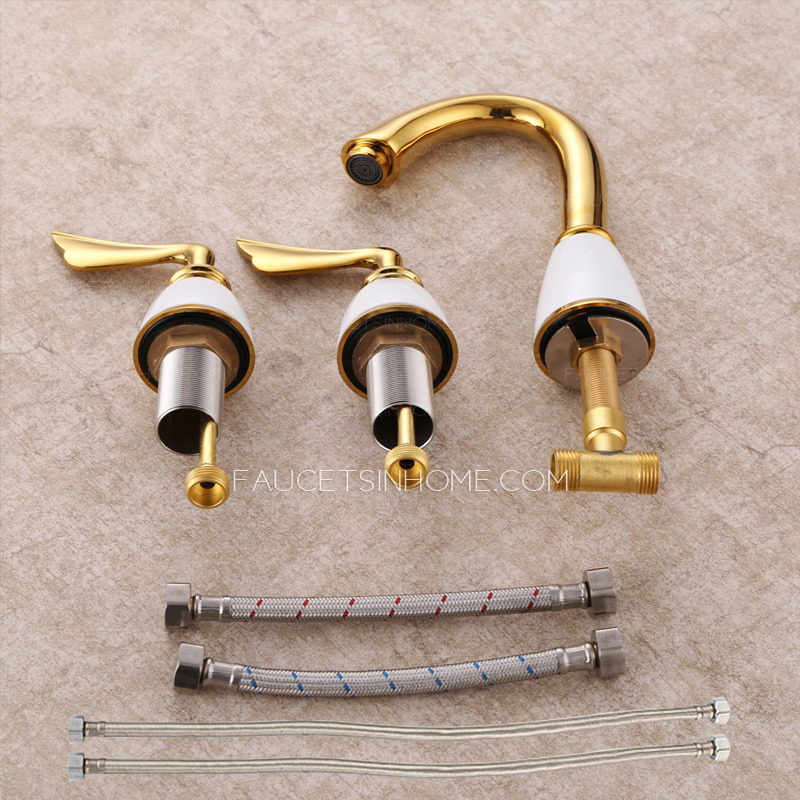 Top Rated Golden Polished Brass Three Holes Bathroom Faucets