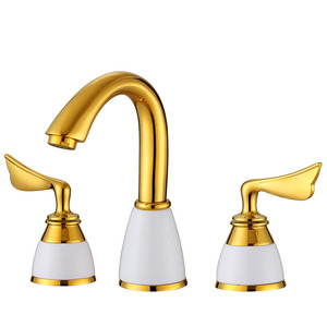 Top Rated Golden Polished Brass Three Holes Bathroom Faucets