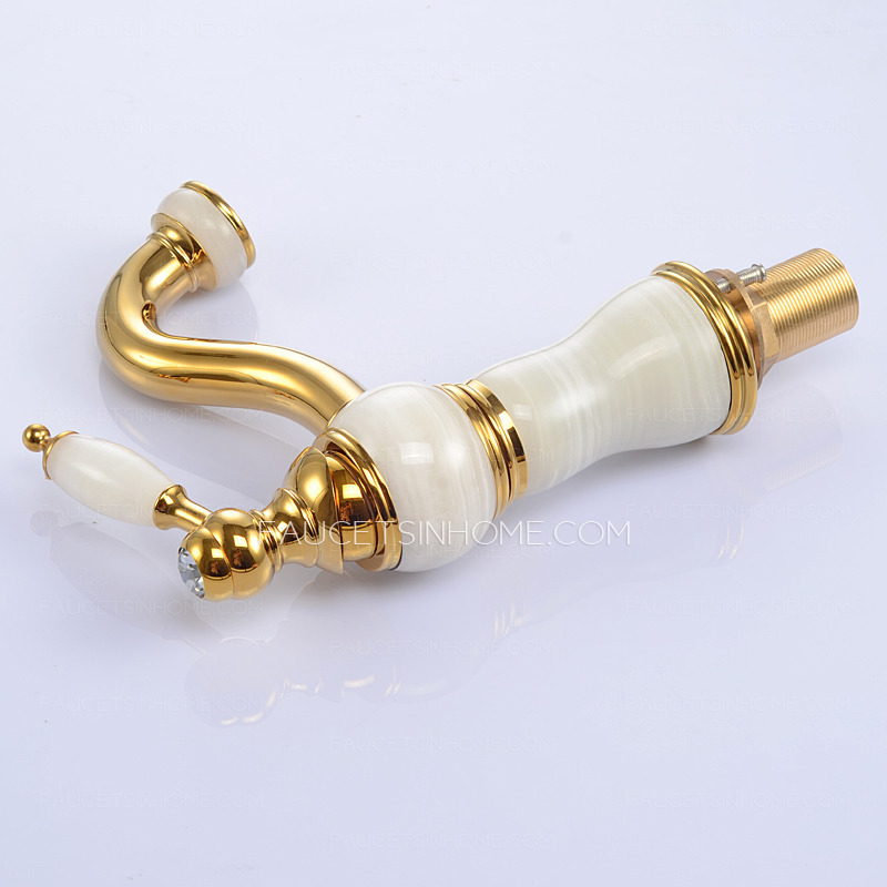 Luxury White Marble Polished Brass Bathroom Faucet Single Hole