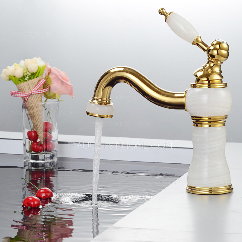 Luxury White Marble Polished Brass Bathroom Faucet Single Hole
