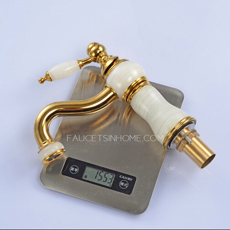 Luxury White Marble Polished Brass Bathroom Faucet Single Hole