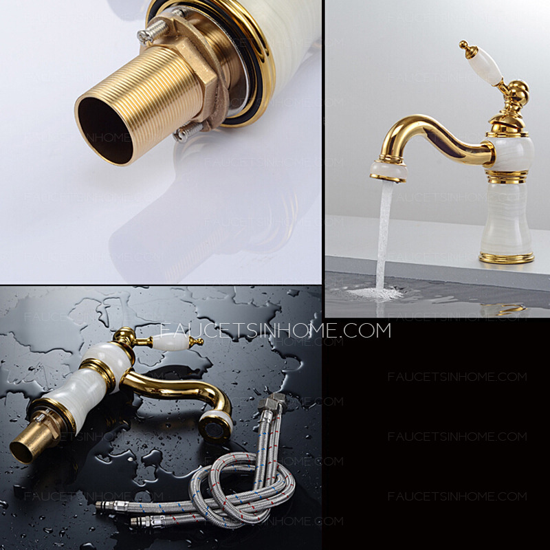 Luxury White Marble Polished Brass Bathroom Faucet Single Hole