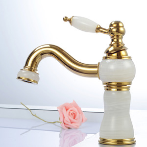 Luxury White Marble Polished Brass Bathroom Faucet Single Hole
