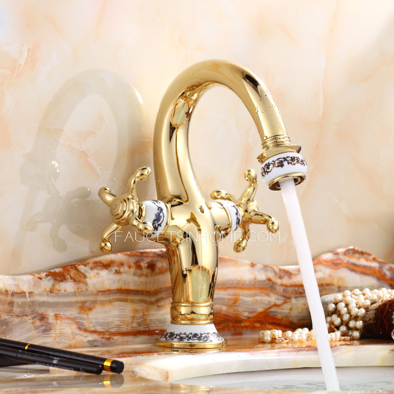 Expensive Polished Brass Vintage Goose Neck Bathroom Faucets