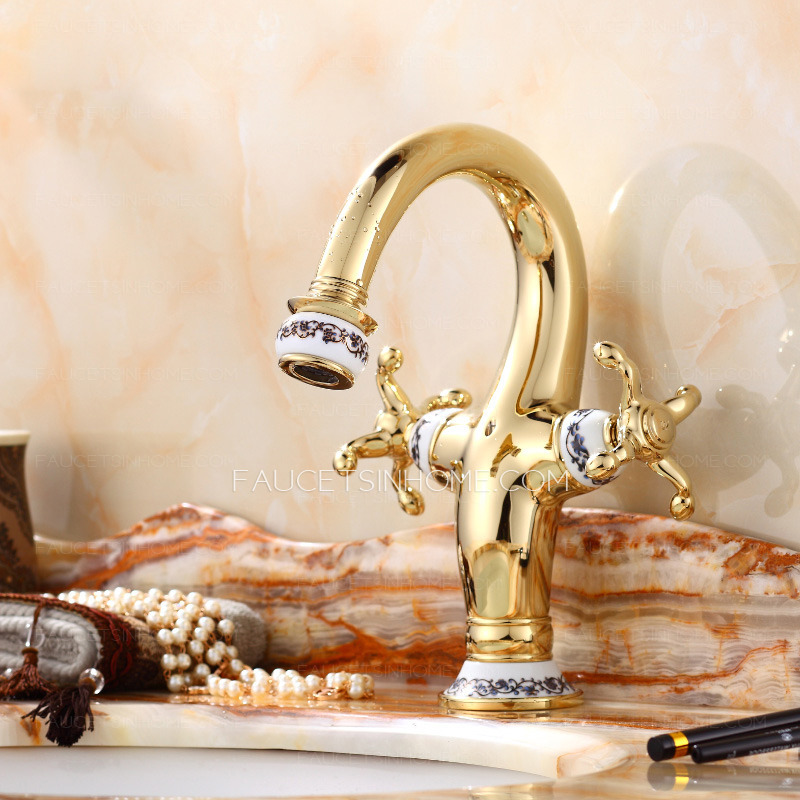 Expensive Polished Brass Vintage Goose Neck Bathroom Faucets