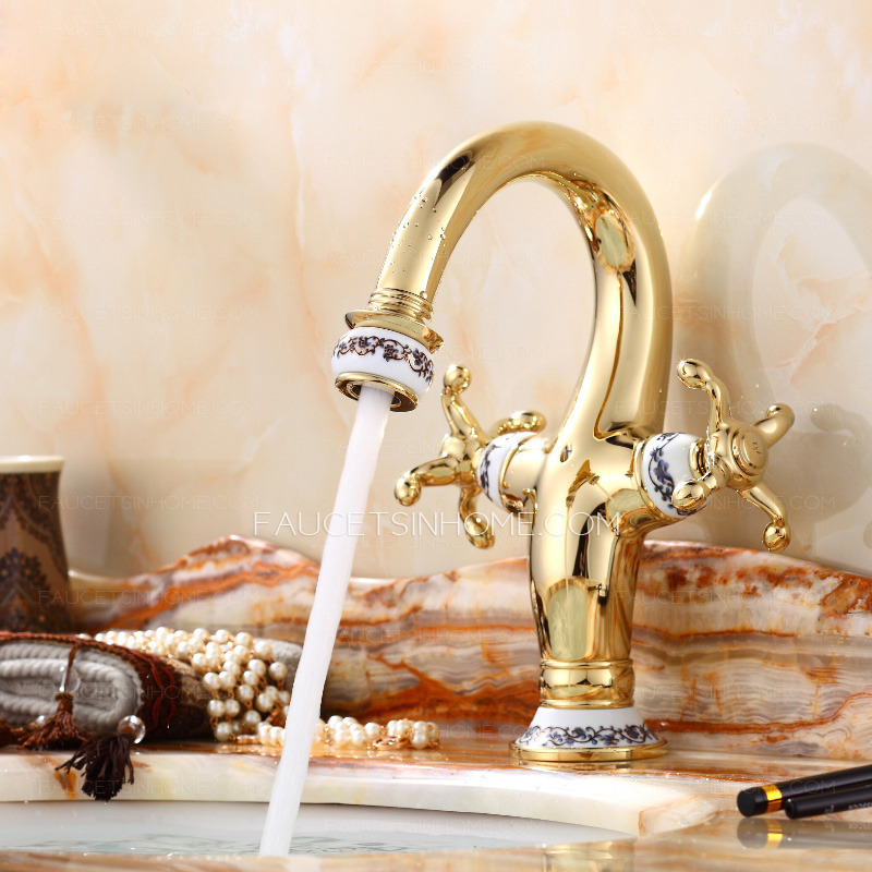 Expensive Polished Brass Vintage Goose Neck Bathroom Faucets