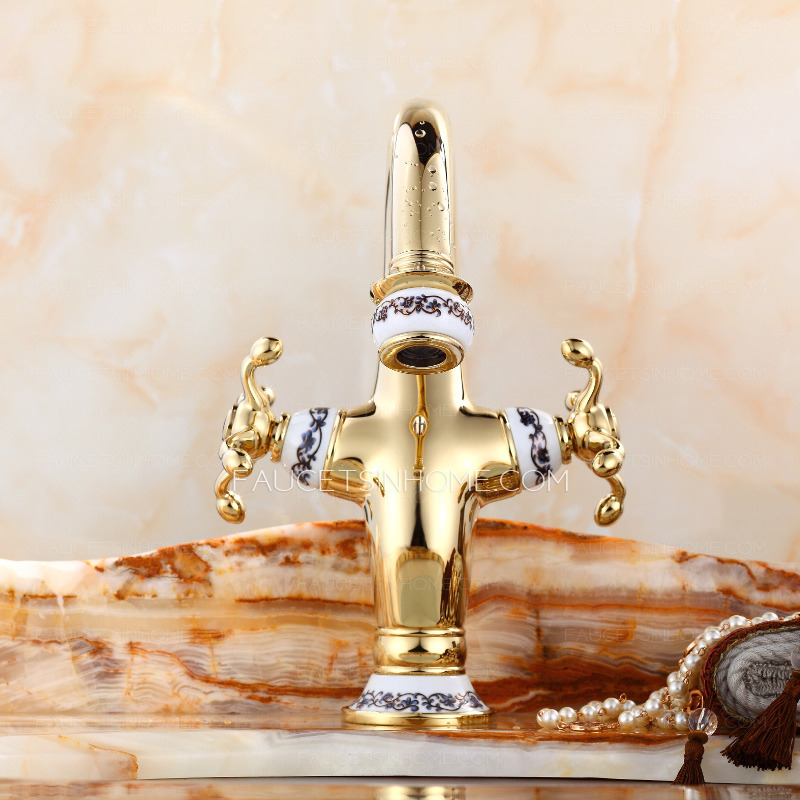 Expensive Polished Brass Vintage Goose Neck Bathroom Faucets