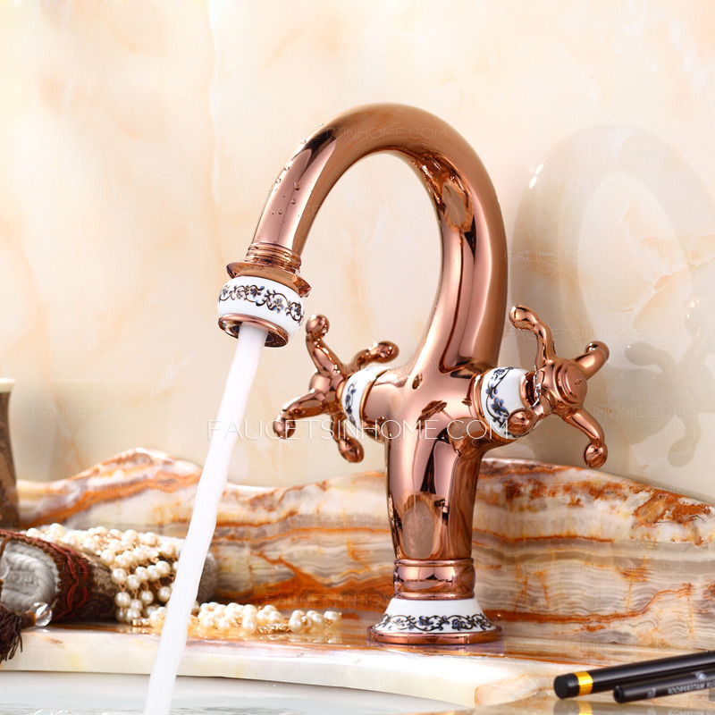 Chic Goose Neck Rose Gold Vintage Bathroom Sink Faucets