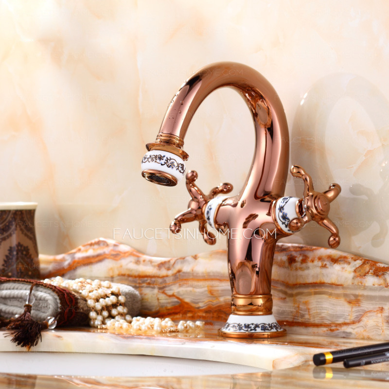 Chic Goose Neck Rose Gold Vintage Bathroom Sink Faucets