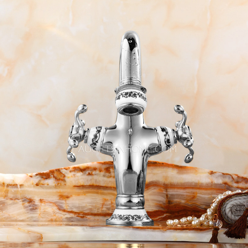 Unique Silver Porcelain Single Hole Goose Neck Bathroom Faucets