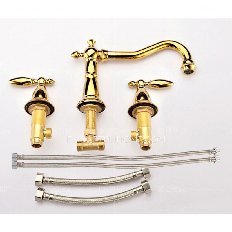 Popular Polished Brass Three Holes Rotatable Bathroom Faucets