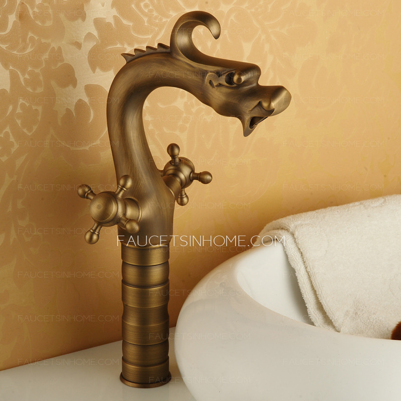 Heightening Antique Brass Brushed Vessel Mount Bathroom Faucets