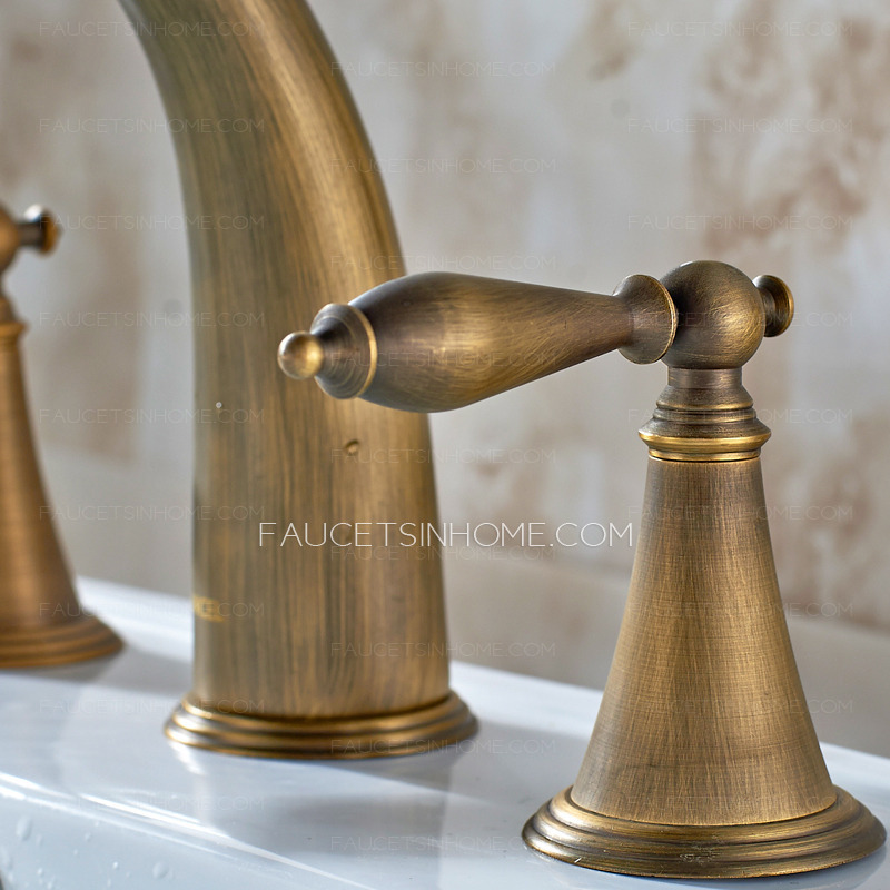 Antique Brass Three Holes Brushed Bathroom Sink Faucets