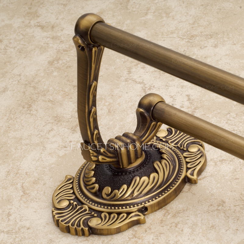 Antique Brass Carving Double Towel Bars For Bathroom