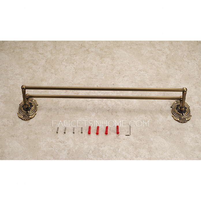 Antique Brass Carving Double Towel Bars For Bathroom