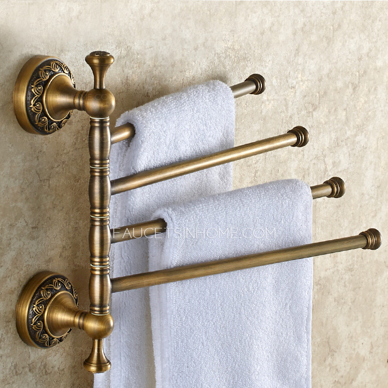 Antique Brass 4 Bars Carving Rotatable Towel Rack