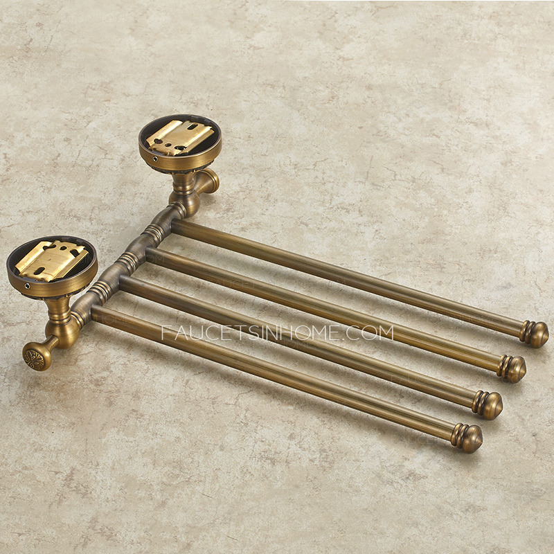 Antique Brass 4 Bars Carving Rotatable Towel Rack