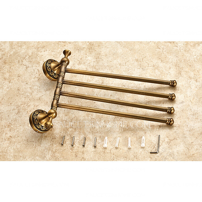 Antique Brass 4 Bars Carving Rotatable Towel Rack