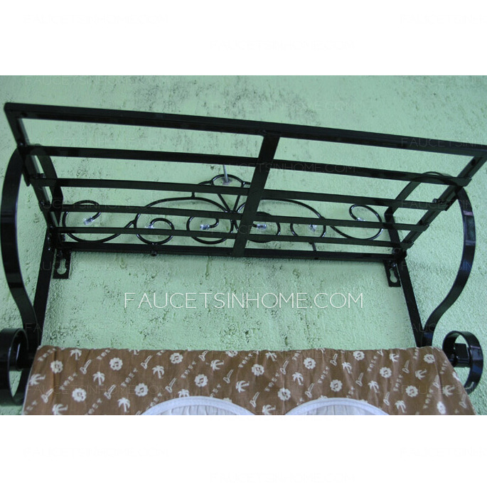 Black Rustic Wrought Iron Bathroom Shelves Hotel Towel Bars